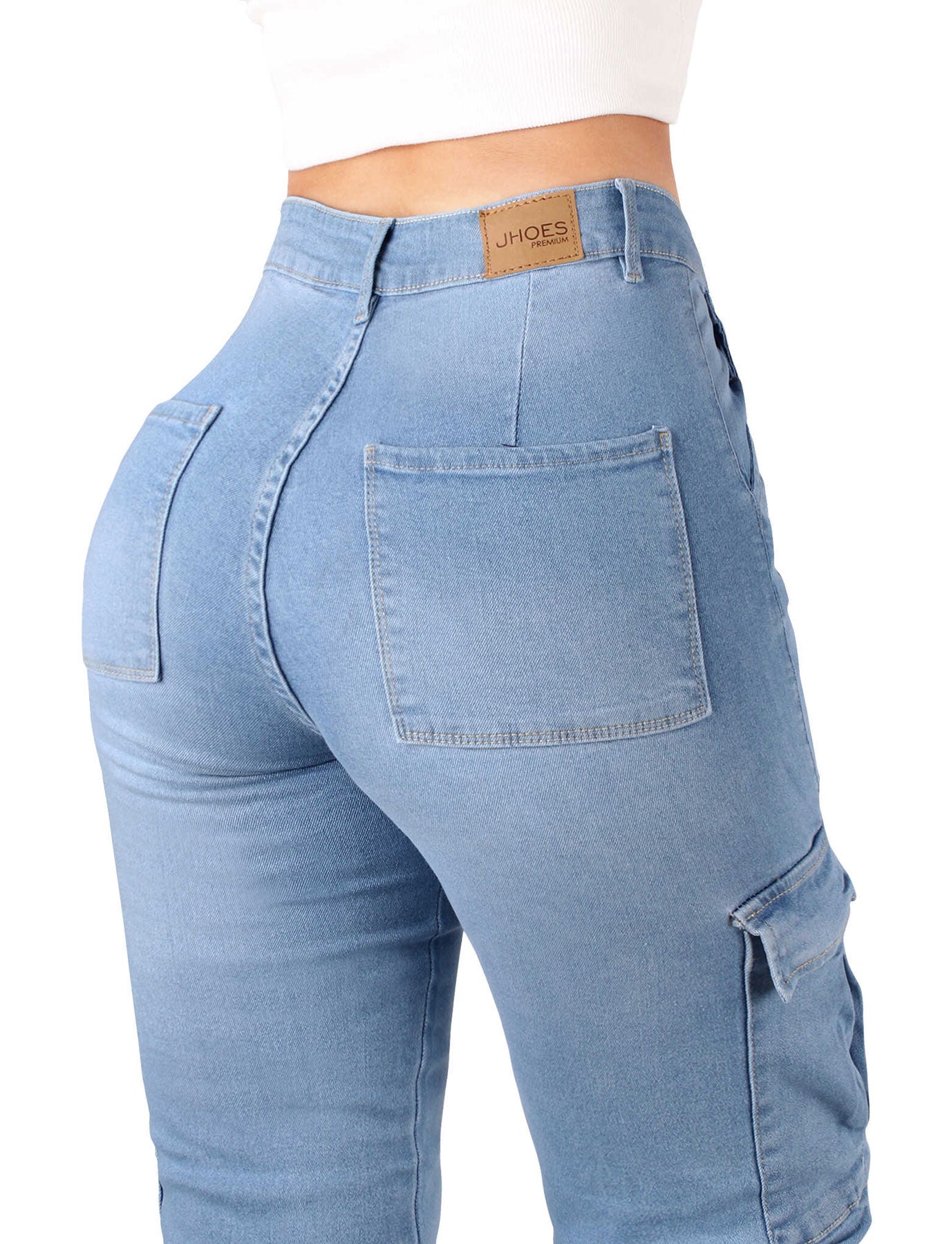 Jean Cargo Bota Recta  Strech Tiro alto, Ref 5077