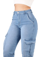 Jean Cargo Bota Recta  Strech Tiro alto, Ref 5077