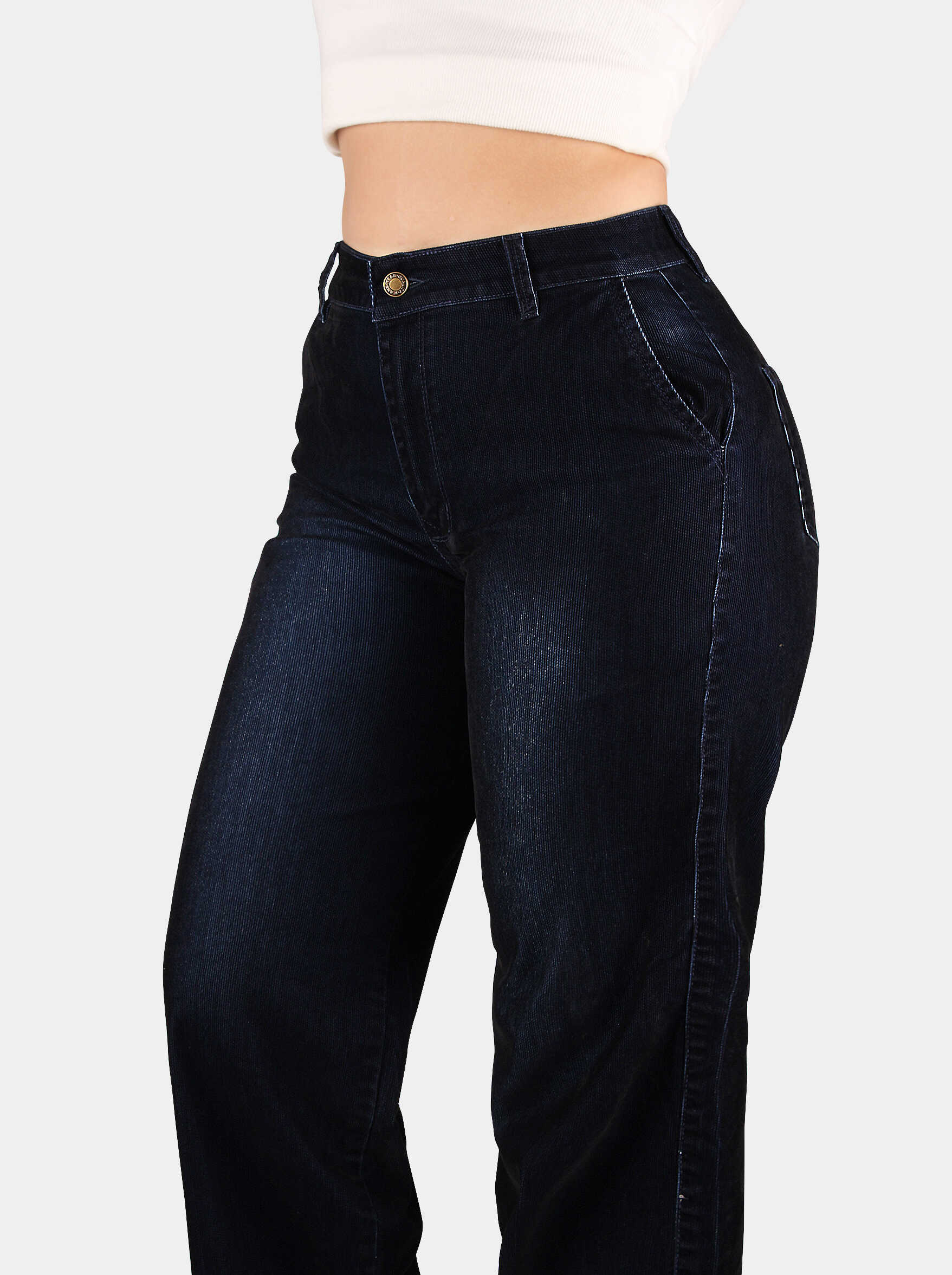 Jean Bota Recta, acabado terciopelo, Tiro alto, Ref 5236