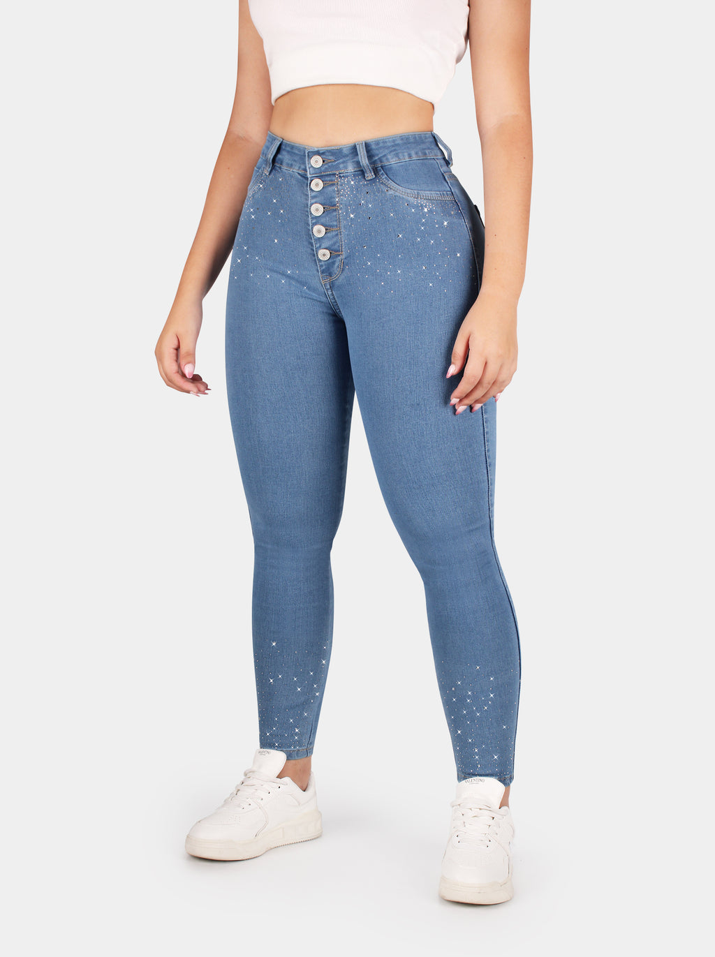 Jean Skinny, con brillos, tiro alto, Ref PD5052