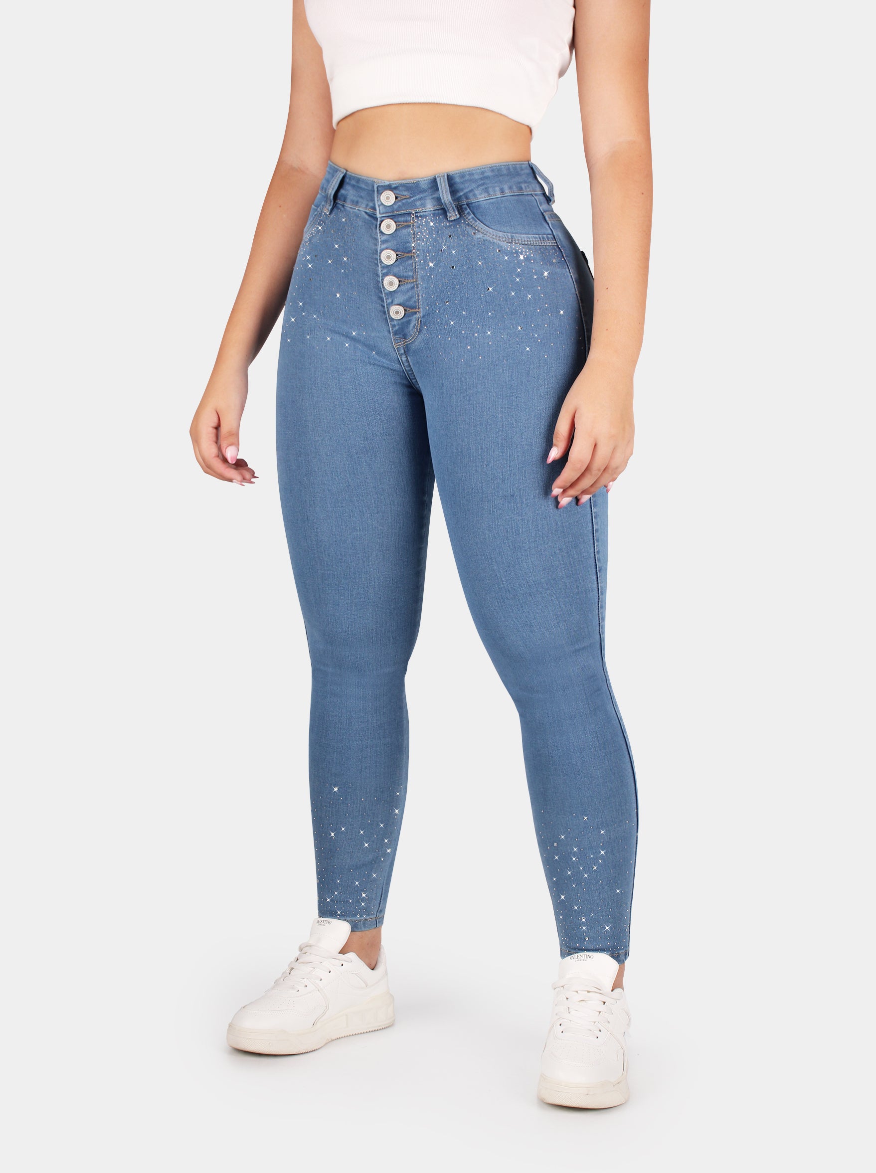 Jean Skinny, con brillos, tiro alto, Ref PD5052