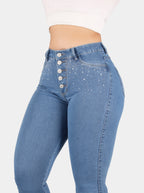 Jean Skinny, con brillos, tiro alto, Ref PD5052