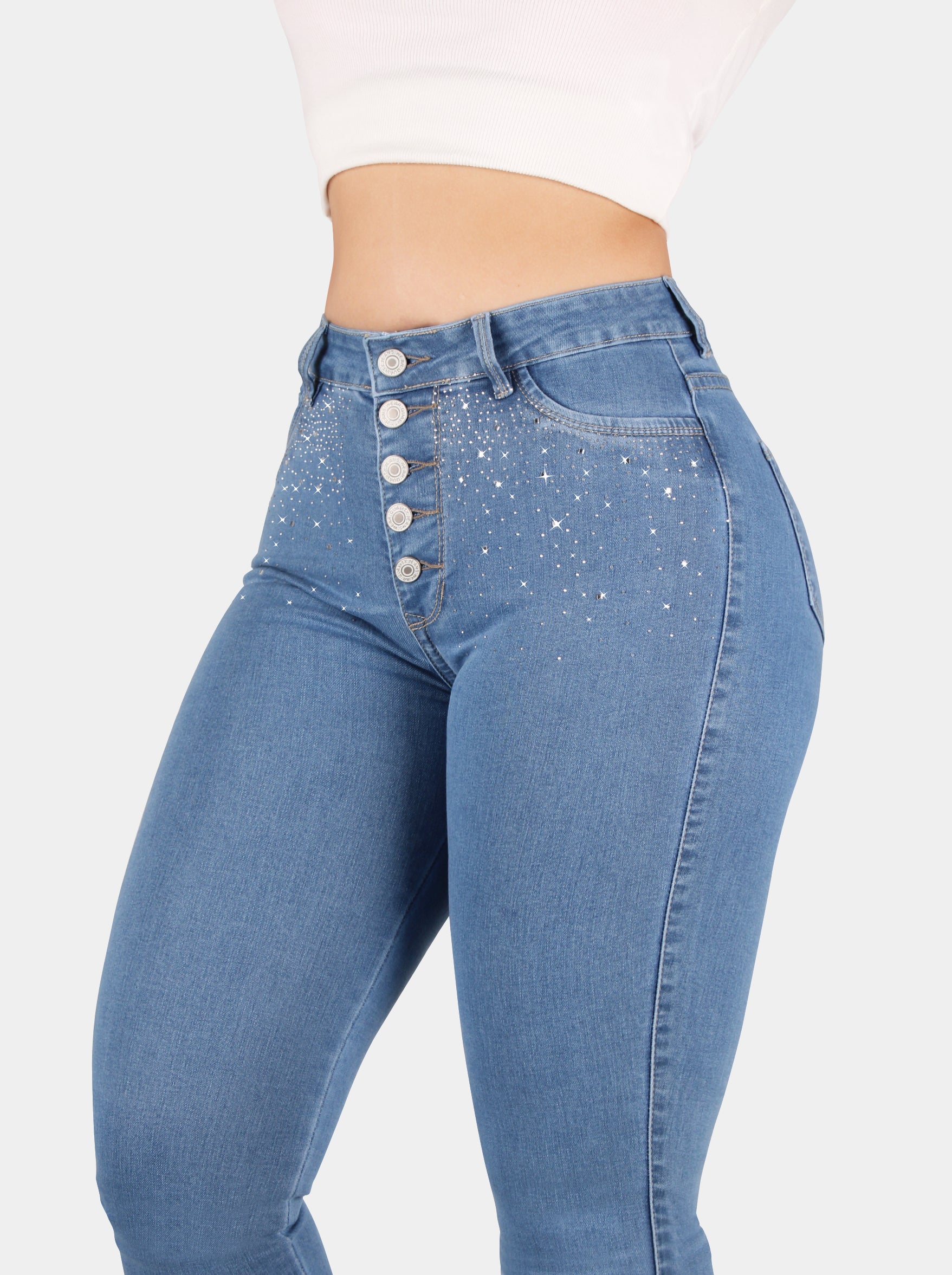 Jean Skinny, con brillos, tiro alto, Ref PD5052